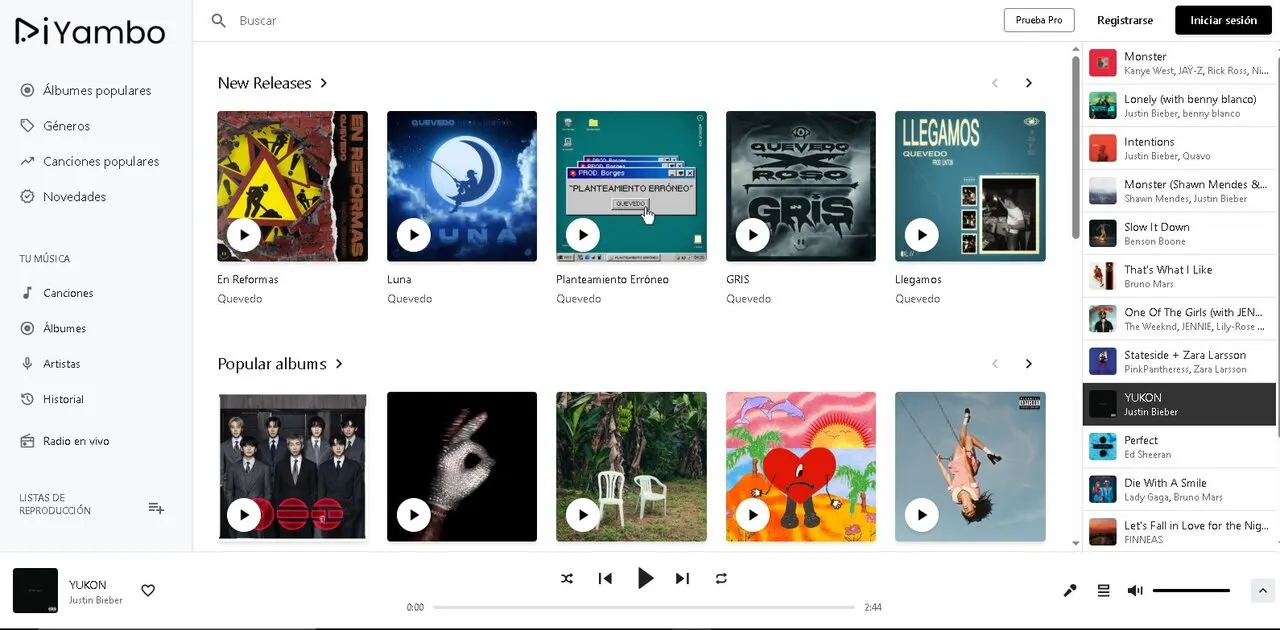 Yammbo Music: streaming player with new releases and live queue